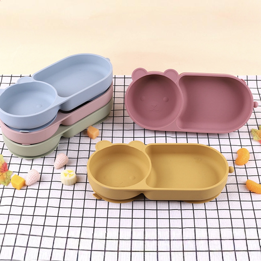 Baby Food Diary - Baby-Silikon-Saugnapf-Schüssel, süßes Bären-Design, Macaron-Farbe, 100 %