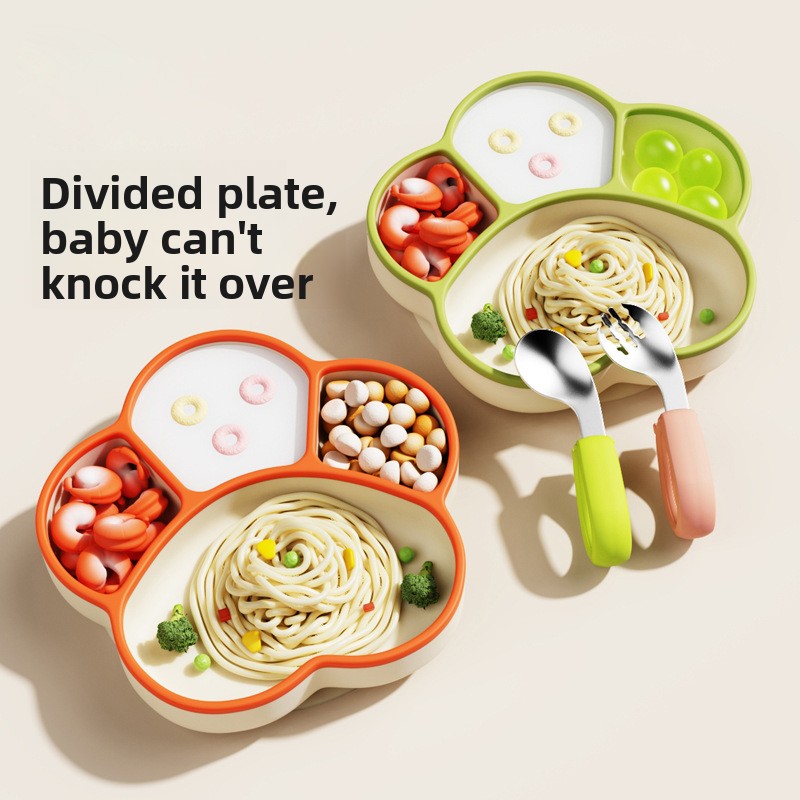 Plate Suction Toddler - Bärenpfoten-Silikon-Saugnapfteller, geteiltes Trainingstablett für Babys und