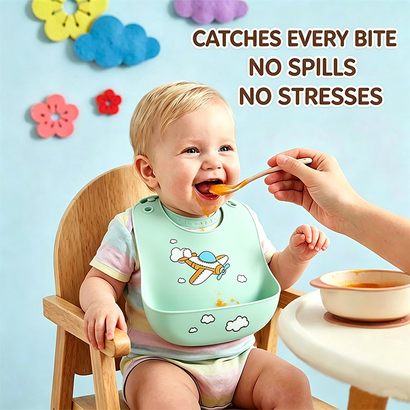 Baby Food Eat - Silikon-Baby-Fütterungslätzchen, wasserdichtes Lätzchen mit Essensfänger, verstellbares,