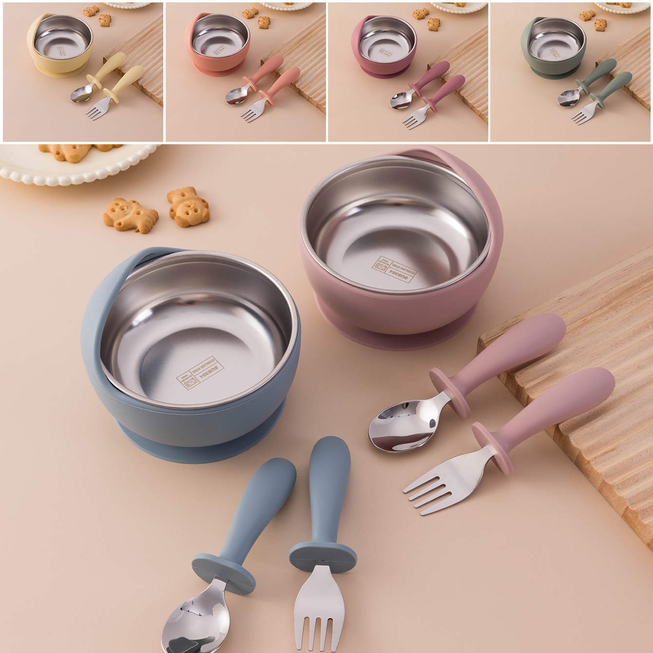 Baby Food Tray - Farbe Kinder 3PCS Edelstahl Silikon Fütterung