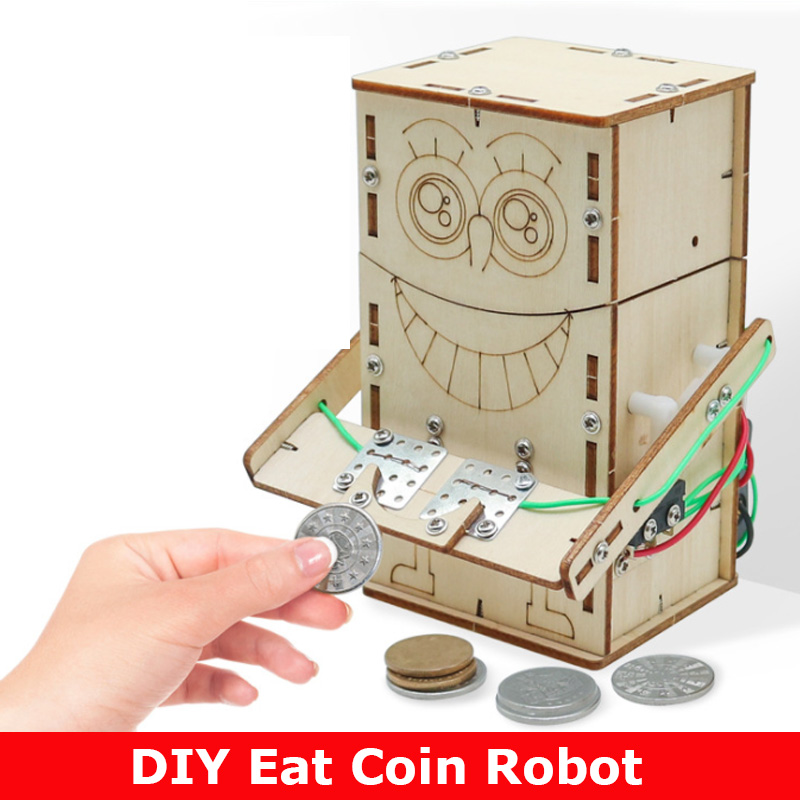 Baby Food Eat - Elektrisch betriebener Eat-Münzenroboter aus Holz, DIY-Modelle