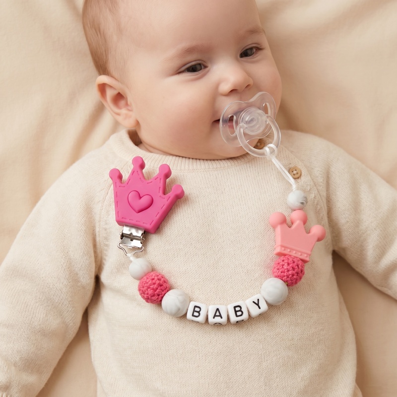 Baby Food Teether - Personalisierter Baby-Schnullerclip mit individuellem Namen, Silikon-Beißringhalter,